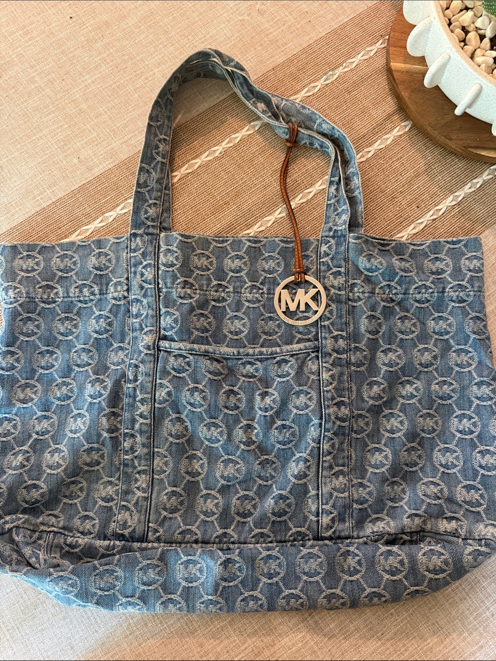 Michael Kors Denim Logo Pattern Tote in Blue